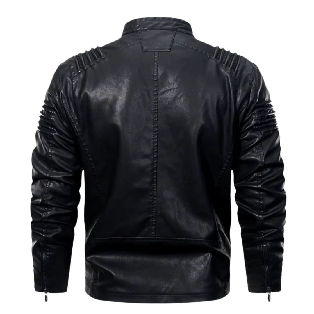 Men's Slim Fit Motorcycle Jacket with Zippered Pockets