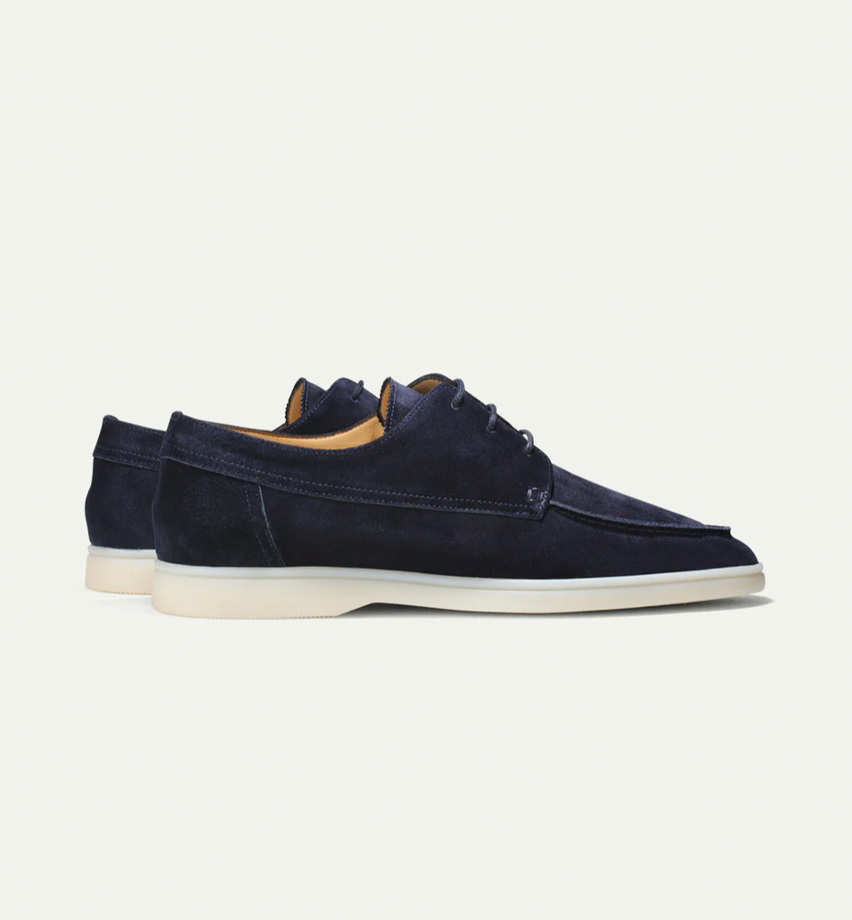 Men’s Suede Loafers – Lace-Up Closure – White Sole – Sleek Structured Fit