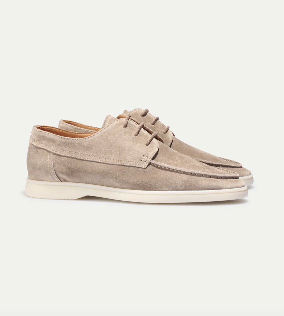 Men’s Suede Loafers – Lace-Up Closure – White Sole – Sleek Structured Fit