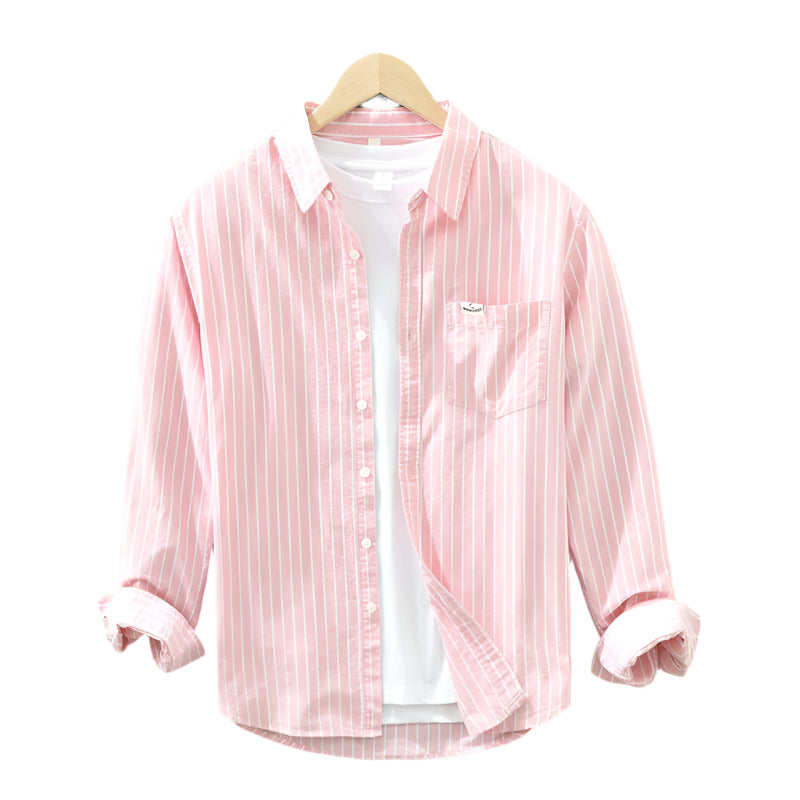 Men's Striped Linen Long Sleeve Shirt in Relaxed Fit