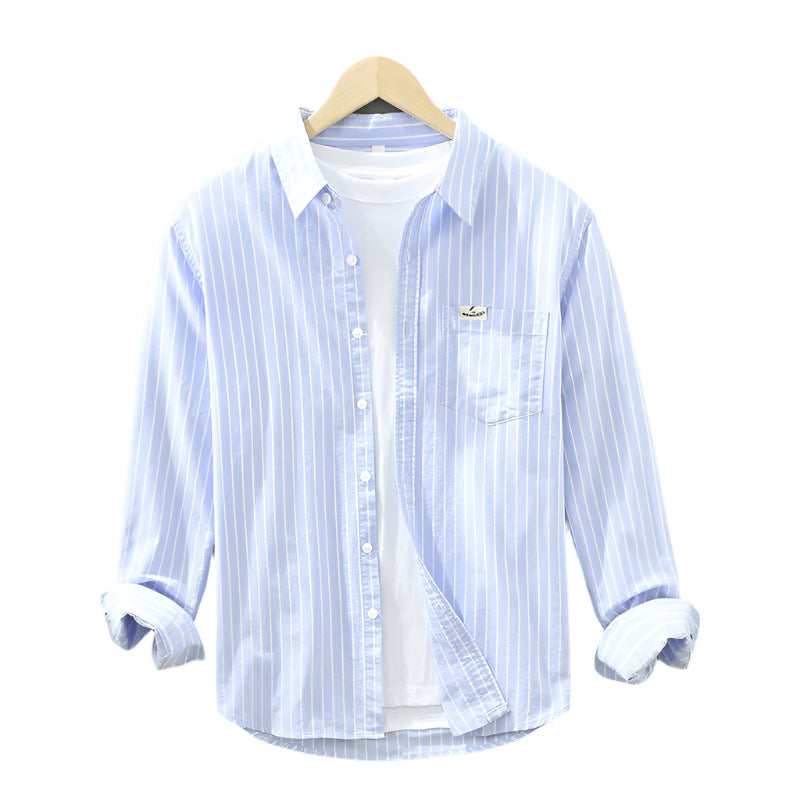 Men's Striped Linen Long Sleeve Shirt in Relaxed Fit