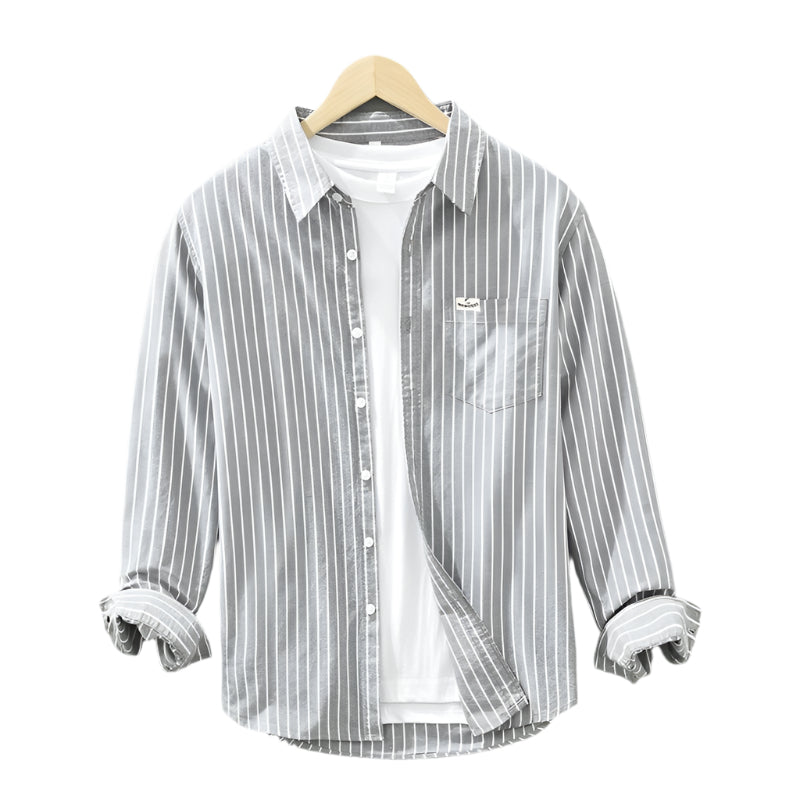 Men's Striped Linen Long Sleeve Shirt in Relaxed Fit