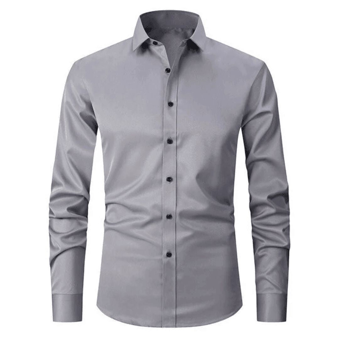 Slim Fit Woven Cotton Blend Dress Shirt with Spread Collar
