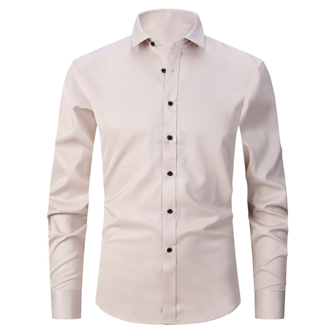 Slim Fit Woven Cotton Blend Dress Shirt with Spread Collar