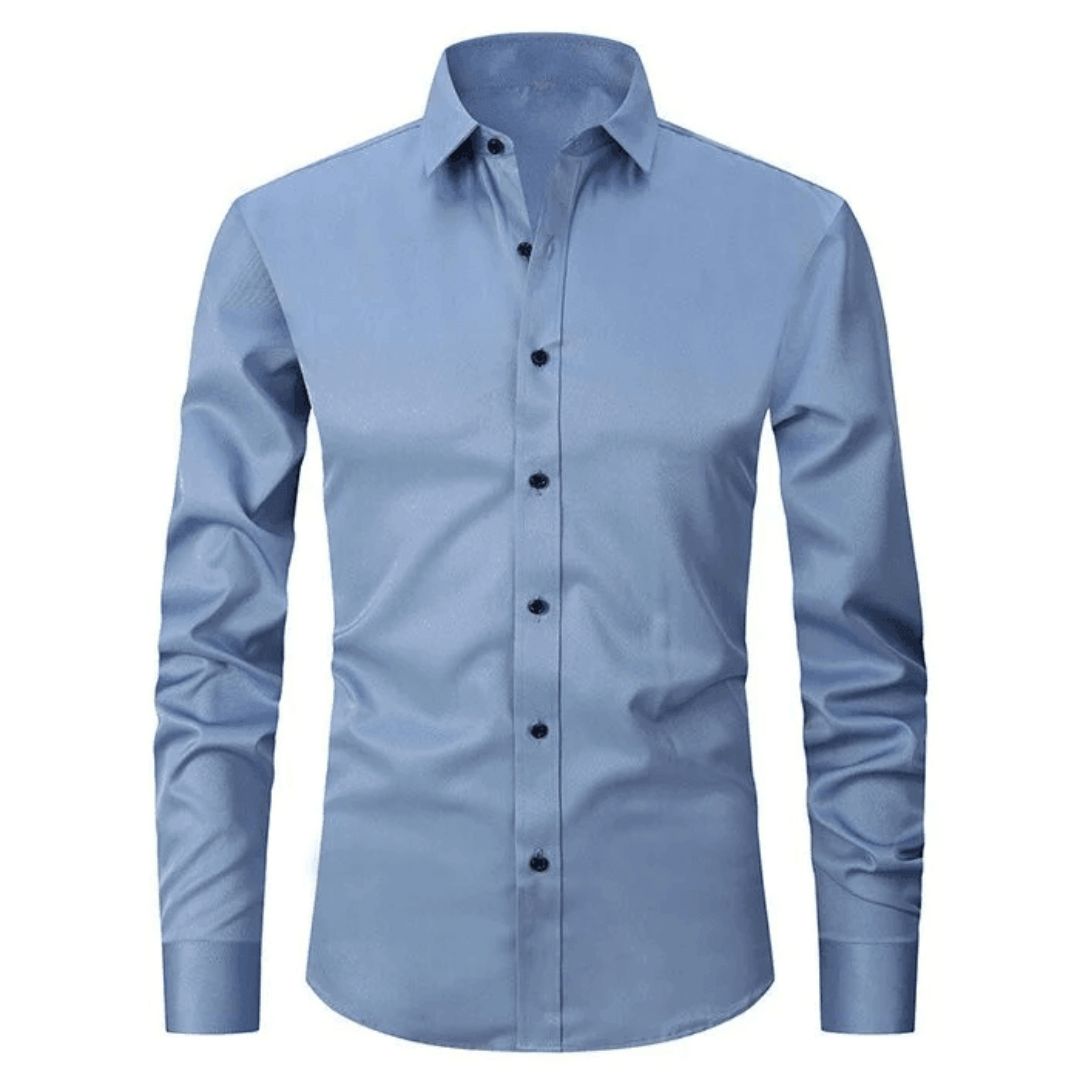 Slim Fit Woven Cotton Blend Dress Shirt with Spread Collar