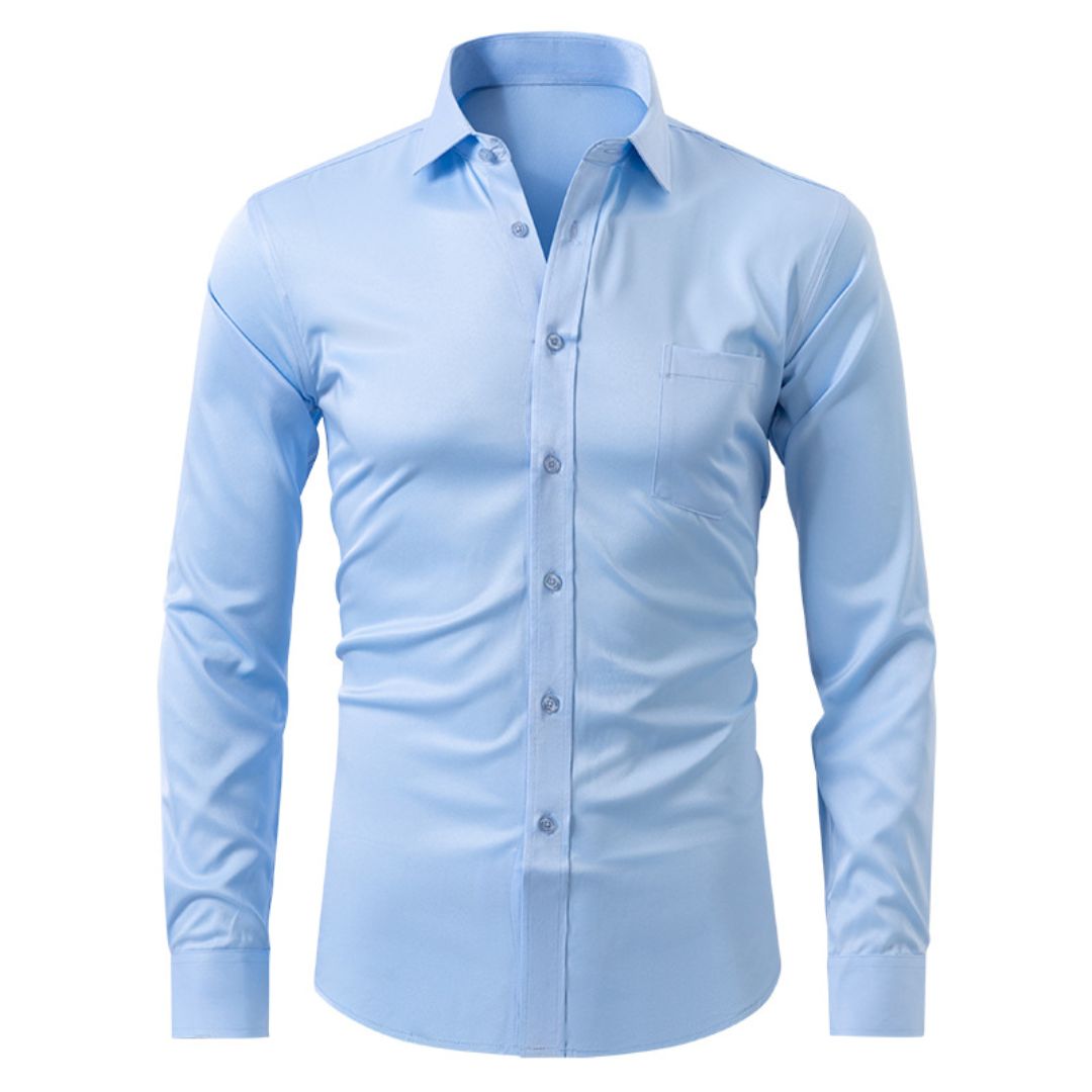 Slim Fit Woven Cotton Blend Dress Shirt with Spread Collar