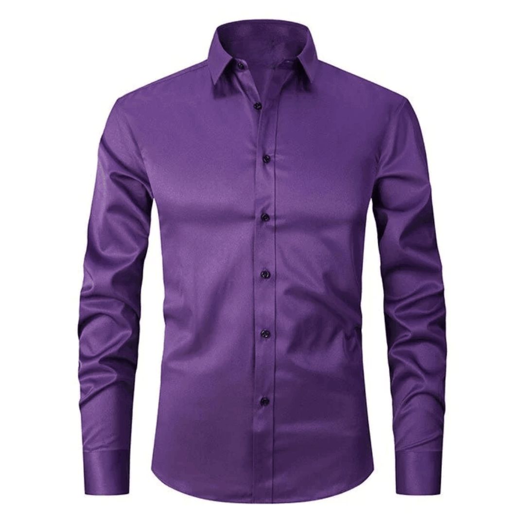 Slim Fit Woven Cotton Blend Dress Shirt with Spread Collar
