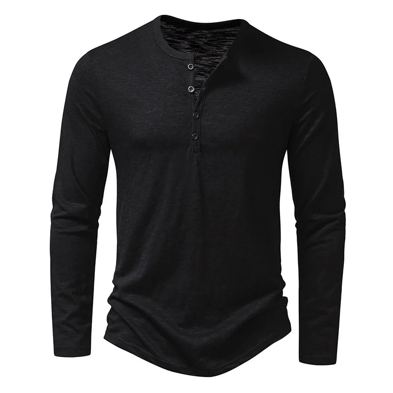 Slim Fit Long Sleeve Henley Shirt in Lightweight Cotton