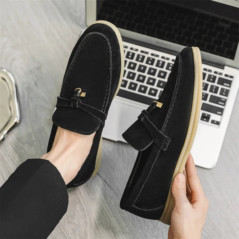 Men’s Loafers – Cow Suede – Slip-On – Rubber Sole – Minimalist Smart-Casual Style