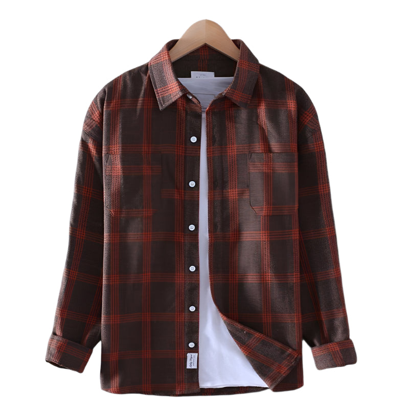 Men's Plaid Long Sleeve Shirt in Soft Cotton Blend