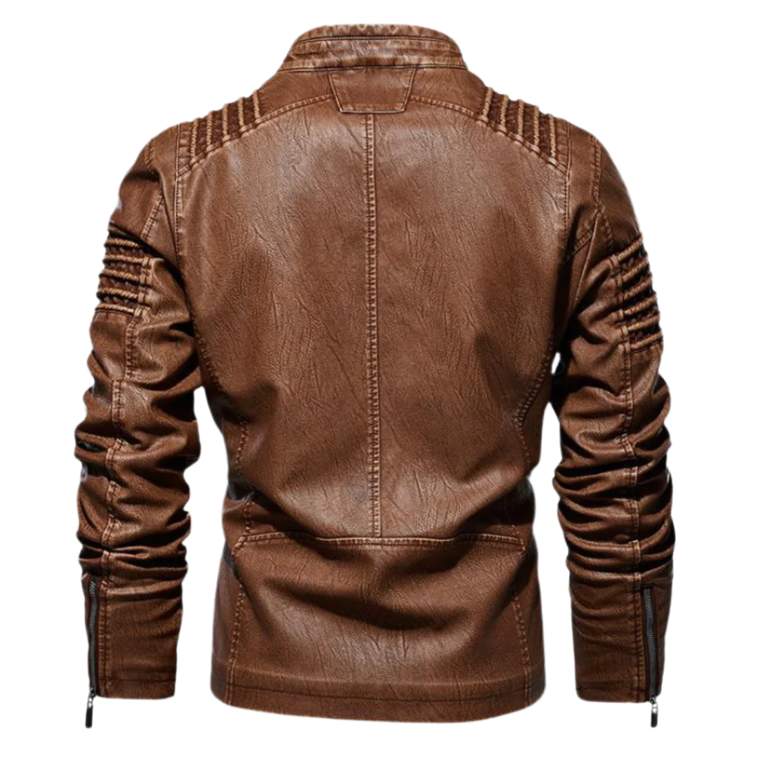 Men's Slim Fit Motorcycle Jacket with Zippered Pockets