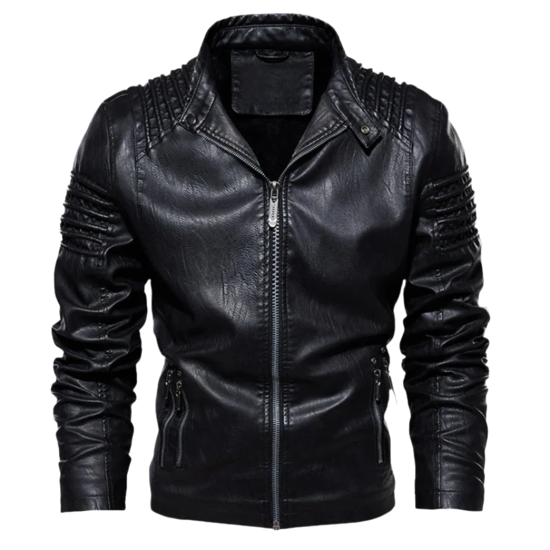 Men's Slim Fit Motorcycle Jacket with Zippered Pockets