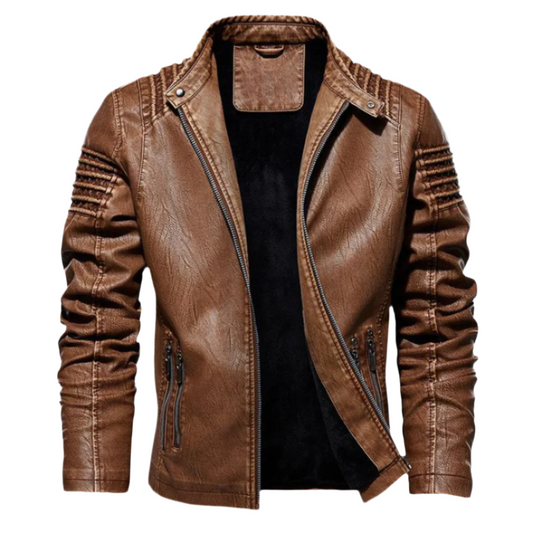 Men's Slim Fit Motorcycle Jacket with Zippered Pockets