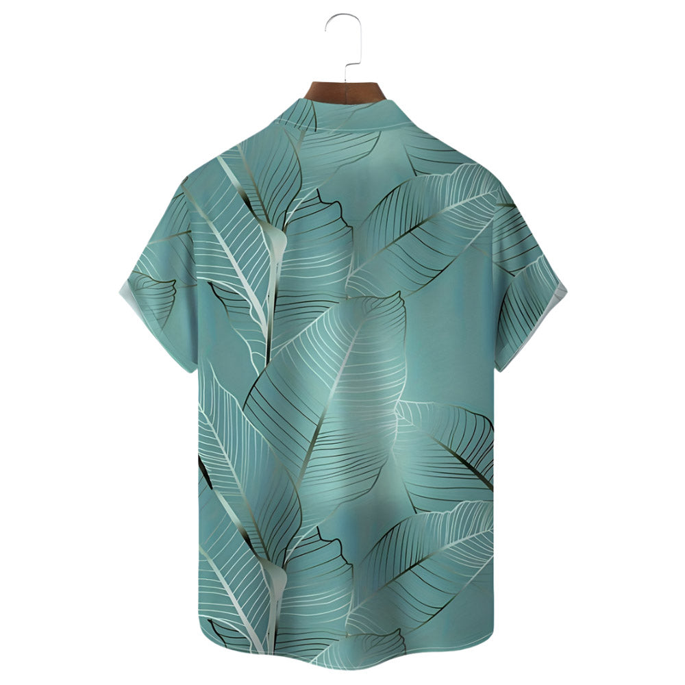 Men's Tropical Leaf Print Hawaiian Shirt, Relaxed Fit