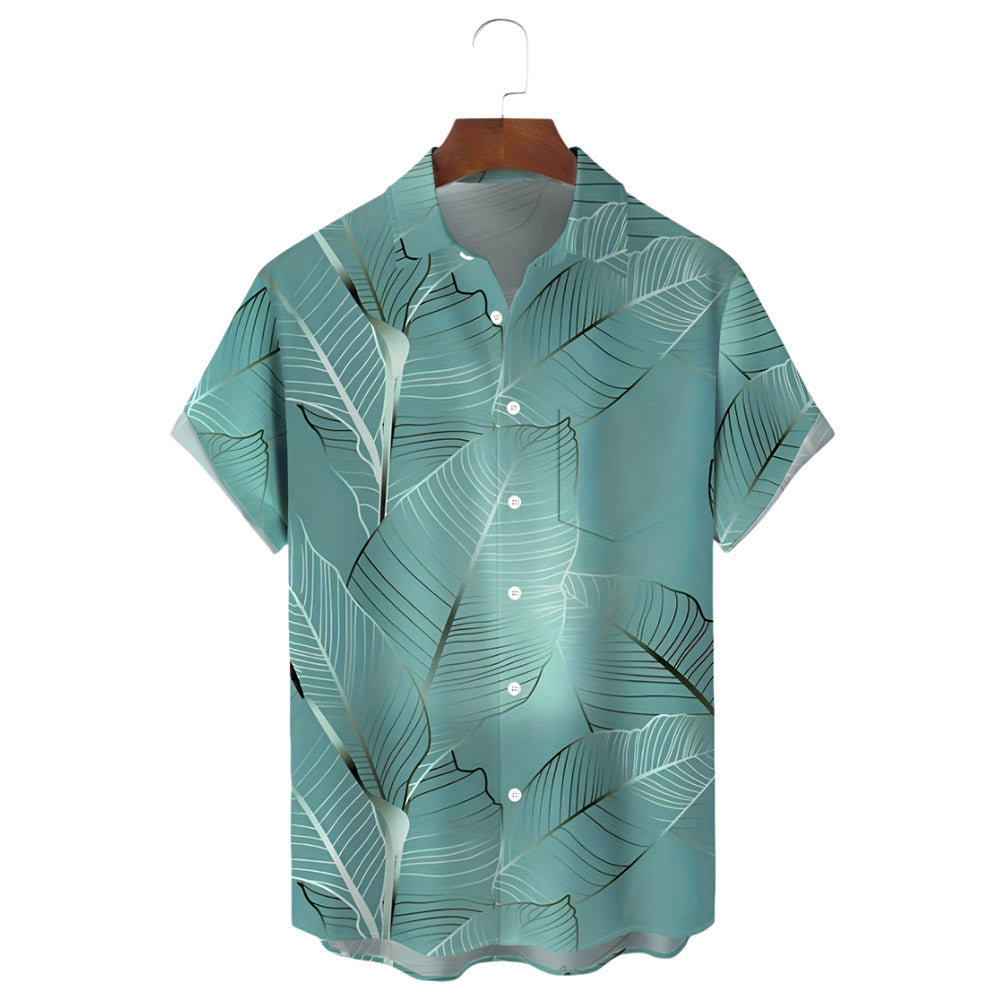 Men's Tropical Leaf Print Hawaiian Shirt, Relaxed Fit
