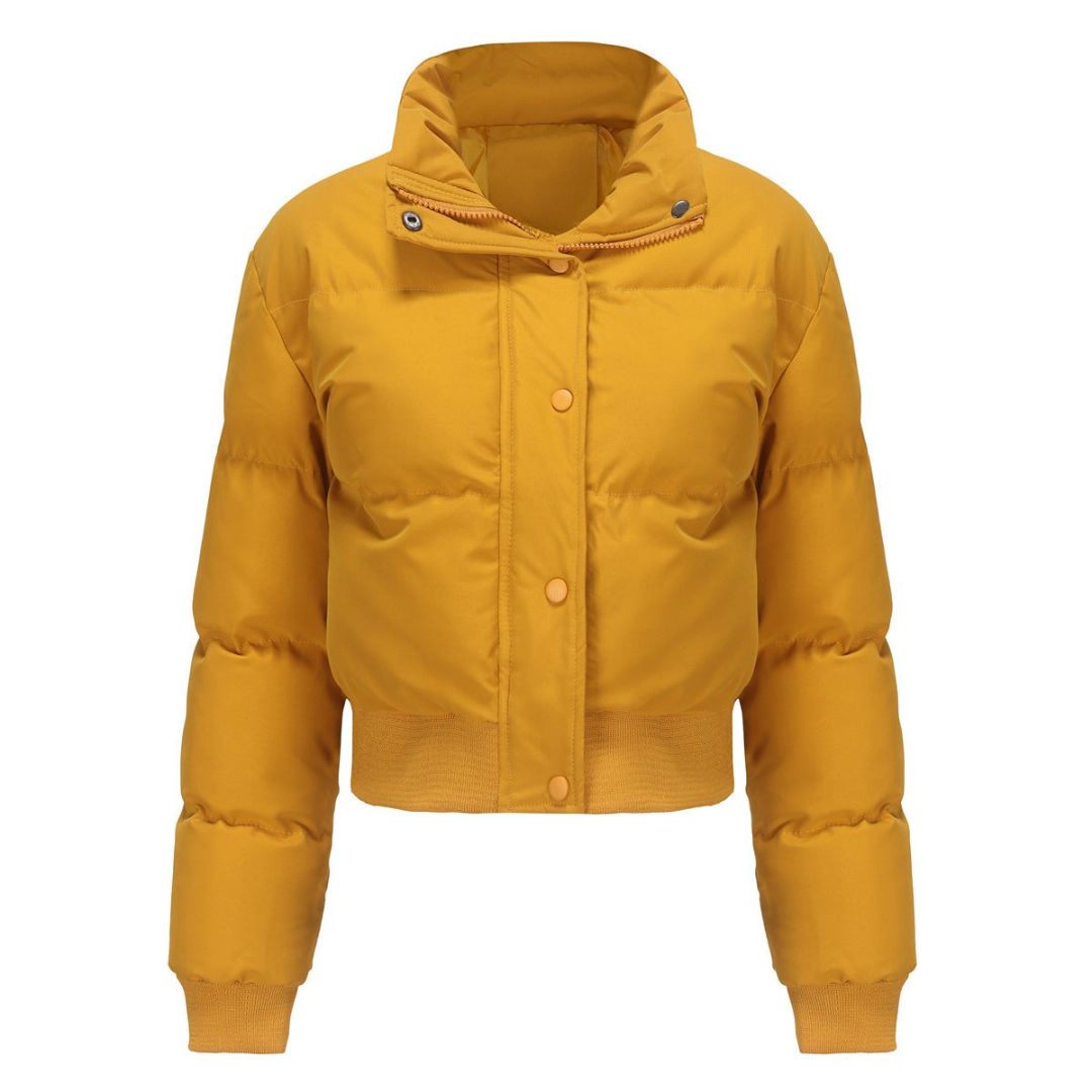 Cropped Quilted Puffer Jacket with High Neck, Water-Resistant