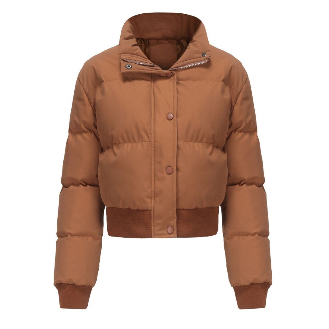 Cropped Quilted Puffer Jacket with High Neck, Water-Resistant