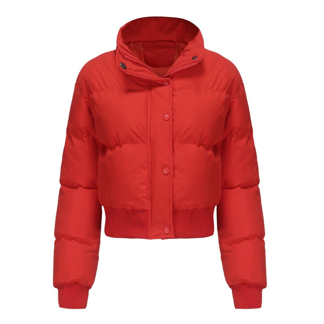 Cropped Quilted Puffer Jacket with High Neck, Water-Resistant