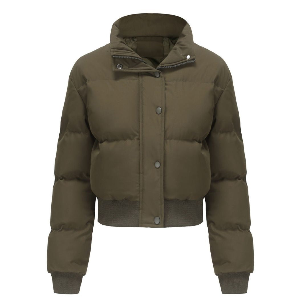 Cropped Quilted Puffer Jacket with High Neck, Water-Resistant