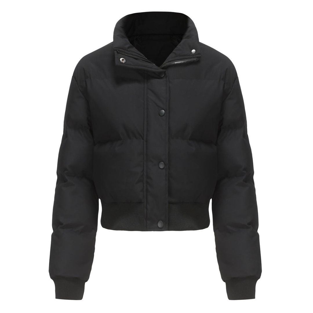 Cropped Quilted Puffer Jacket with High Neck, Water-Resistant