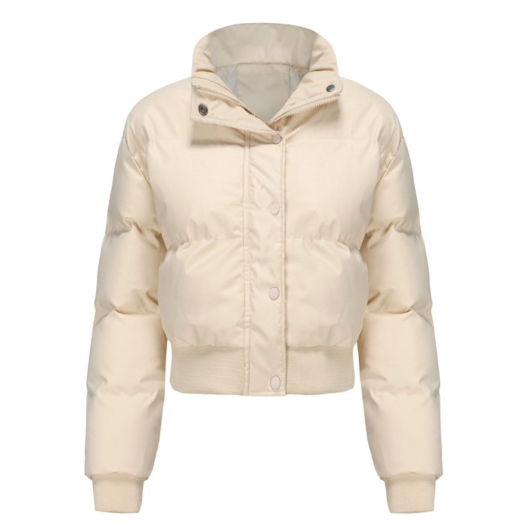 Cropped Quilted Puffer Jacket with High Neck, Water-Resistant