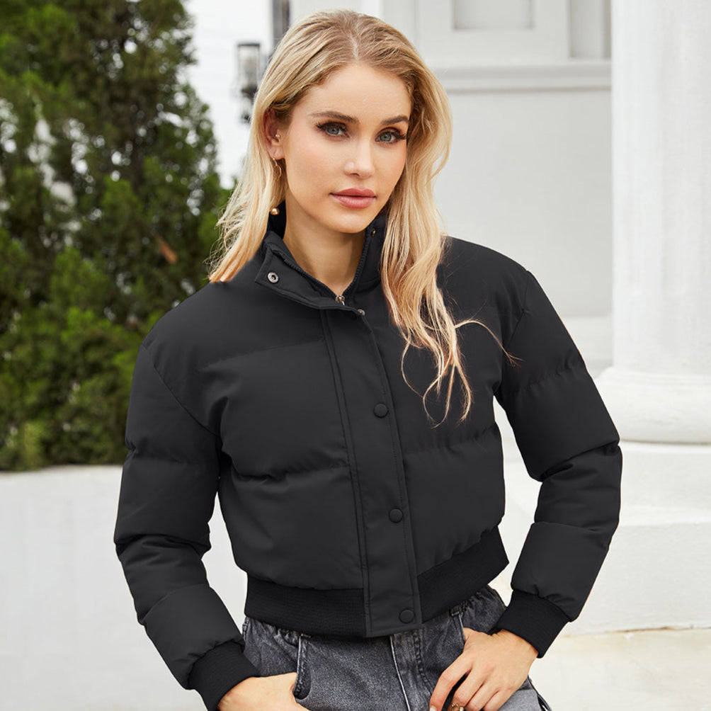 Cropped Quilted Puffer Jacket with High Neck, Water-Resistant