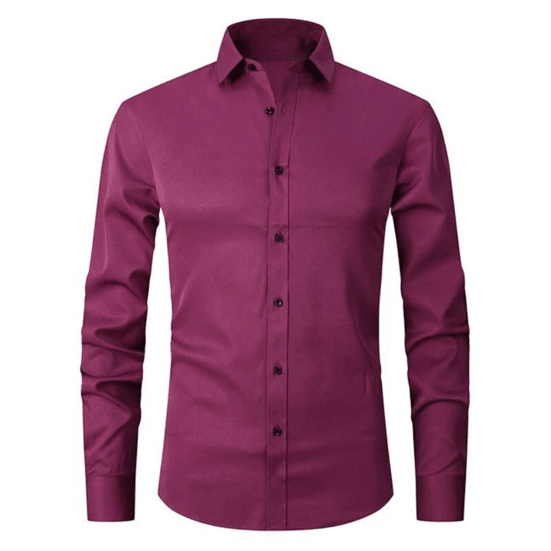Slim Fit Woven Cotton Blend Dress Shirt with Spread Collar