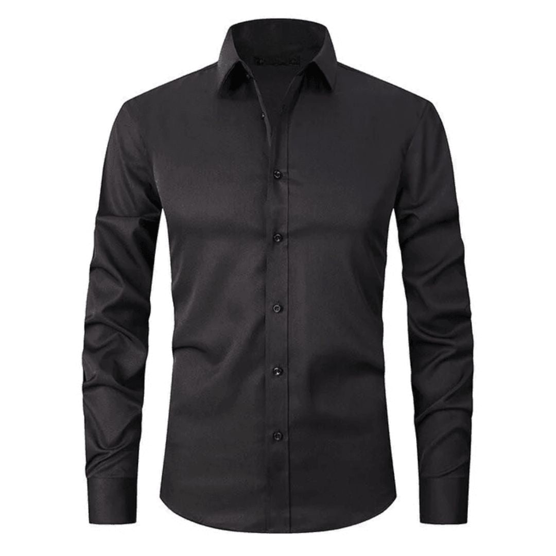 Slim Fit Woven Cotton Blend Dress Shirt with Spread Collar