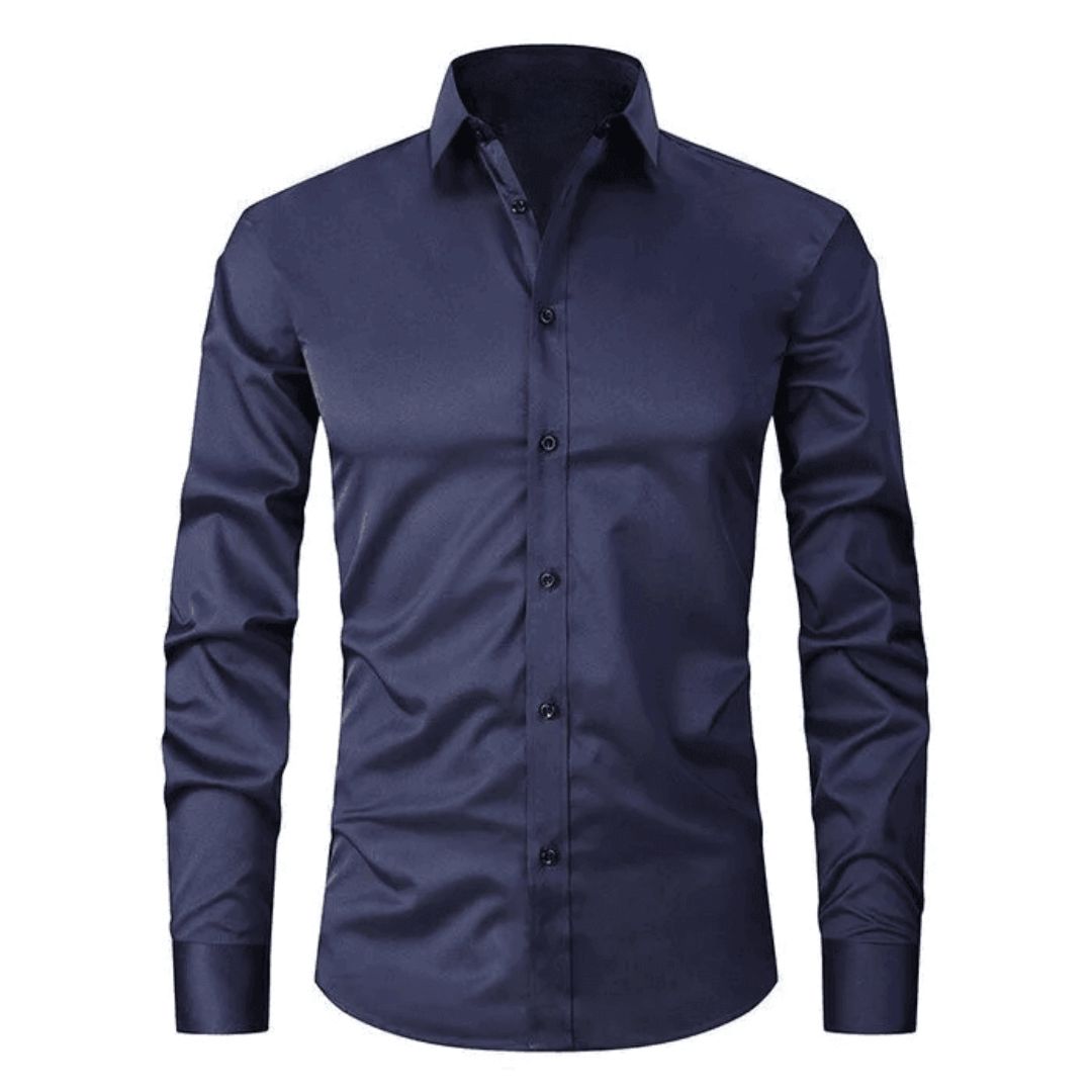 Slim Fit Woven Cotton Blend Dress Shirt with Spread Collar