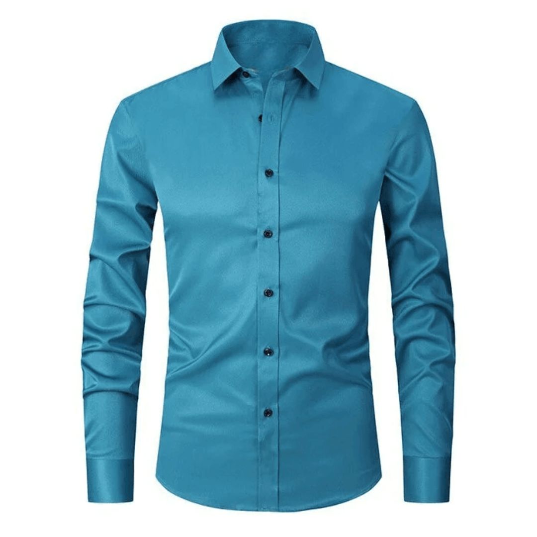 Slim Fit Woven Cotton Blend Dress Shirt with Spread Collar