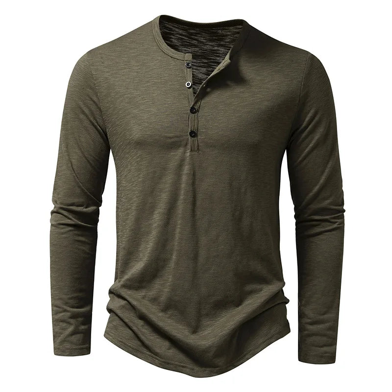 Slim Fit Long Sleeve Henley Shirt in Lightweight Cotton