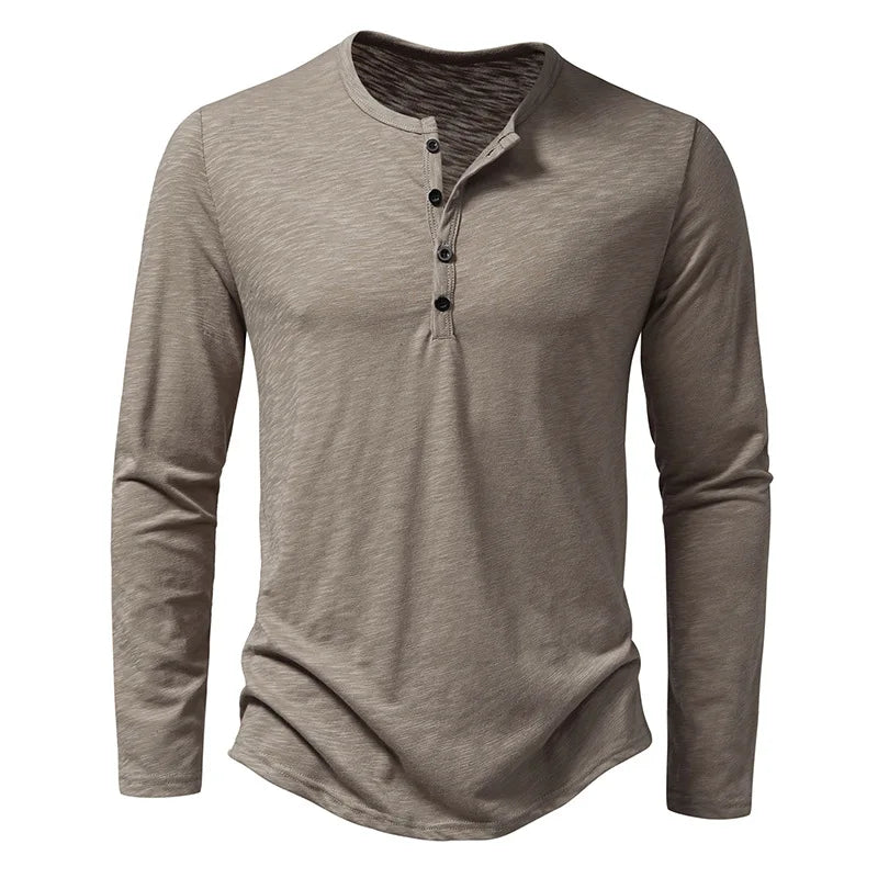 Slim Fit Long Sleeve Henley Shirt in Lightweight Cotton