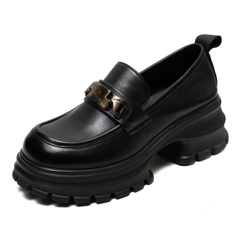 Women’s Loafers – Genuine Leather – Chunky Platform Sole – Metallic Detail – Structured Fit