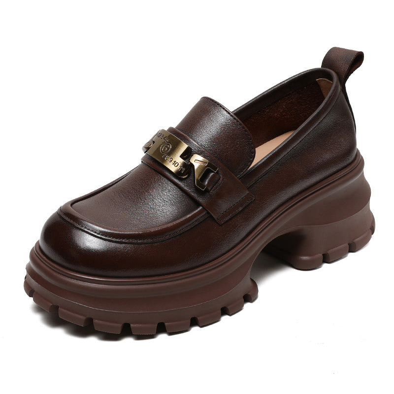 Women’s Loafers – Genuine Leather – Chunky Platform Sole – Metallic Detail – Structured Fit