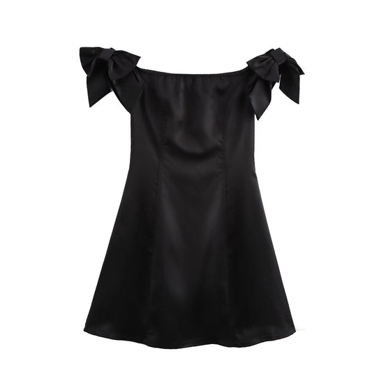 Off-Shoulder A-Line Mini Dress with Bow Details