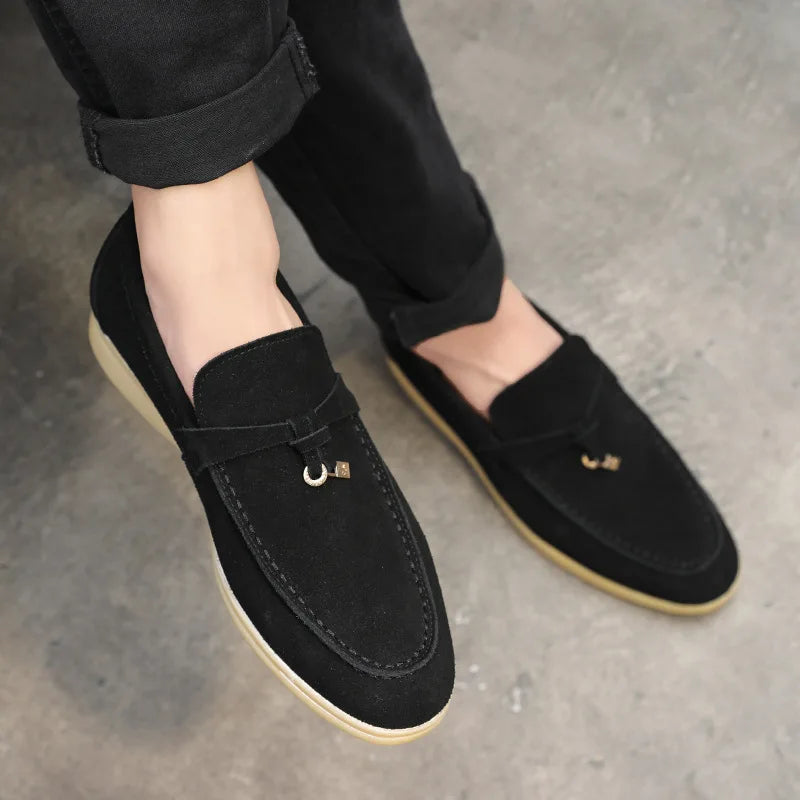 Men’s Loafers – Cow Suede – Slip-On – Rubber Sole – Minimalist Smart-Casual Style