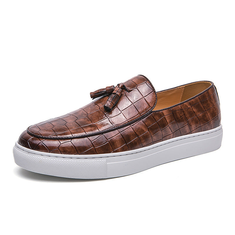 Men’s Loafers – Faux Leather – Crocodile Embossed – Slip-On Tassel Dress Shoe