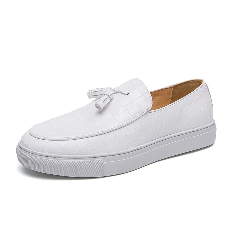 Men’s Loafers – Faux Leather – Crocodile Embossed – Slip-On Tassel Dress Shoe