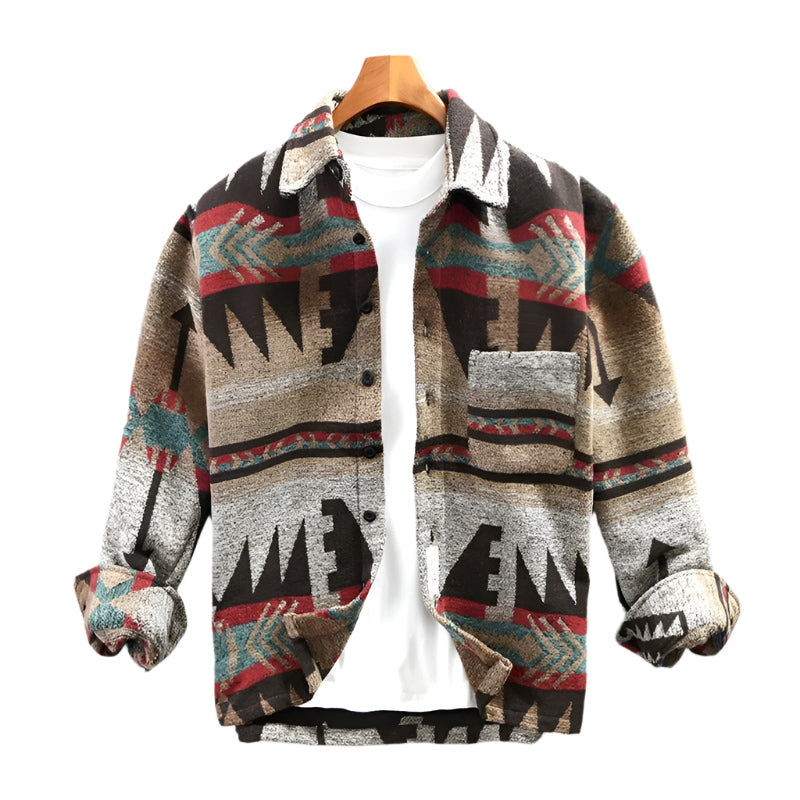 Aztec Print Button-Up Shirt in Cotton Blend for Men