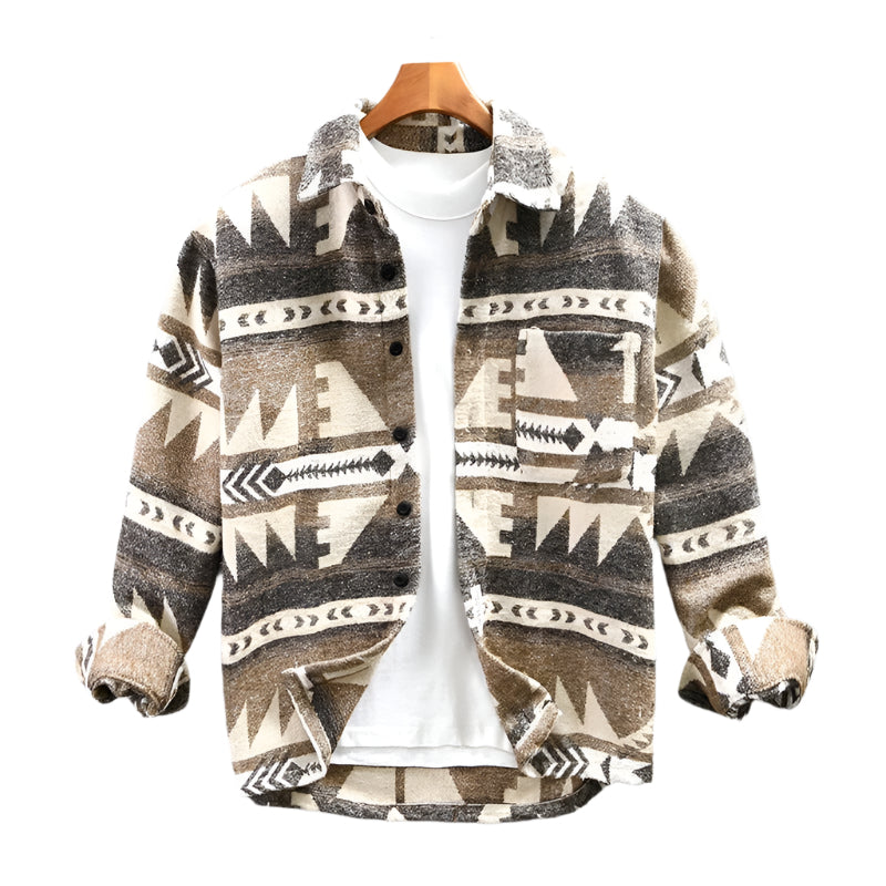 Aztec Print Button-Up Shirt in Cotton Blend for Men