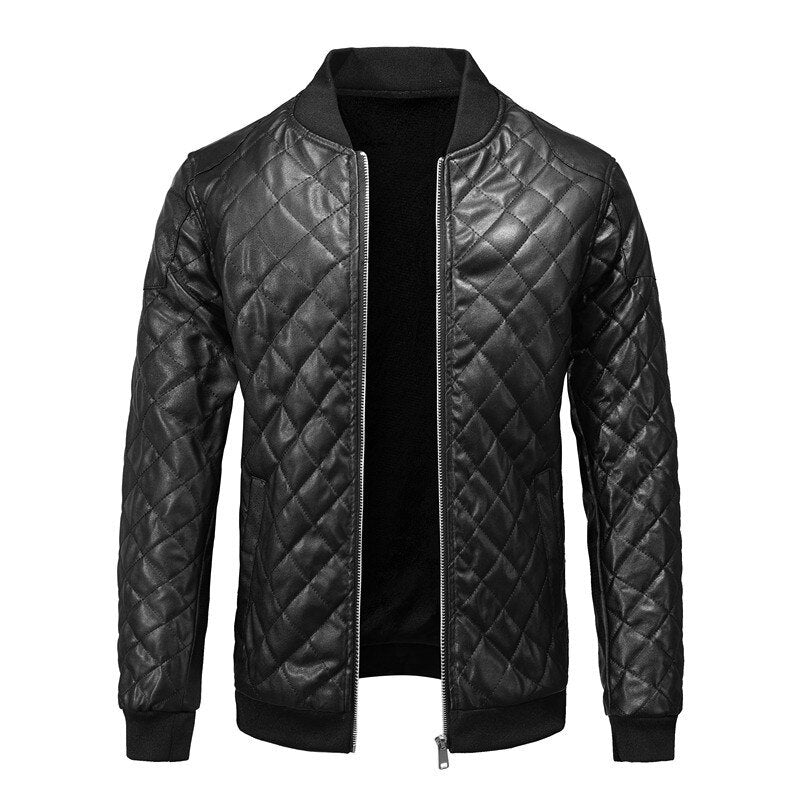 Faux Leather Quilted Bomber Jacket for Men - Relaxed Fit