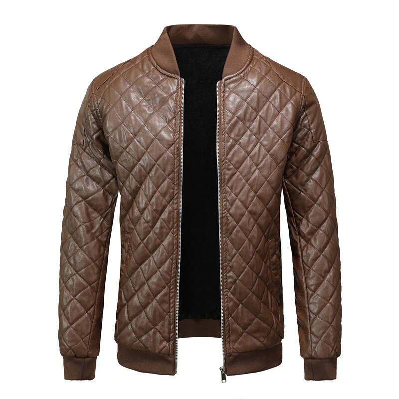 Faux Leather Quilted Bomber Jacket for Men - Relaxed Fit