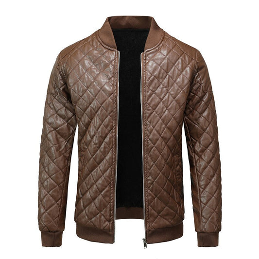 Faux Leather Quilted Bomber Jacket for Men - Relaxed Fit