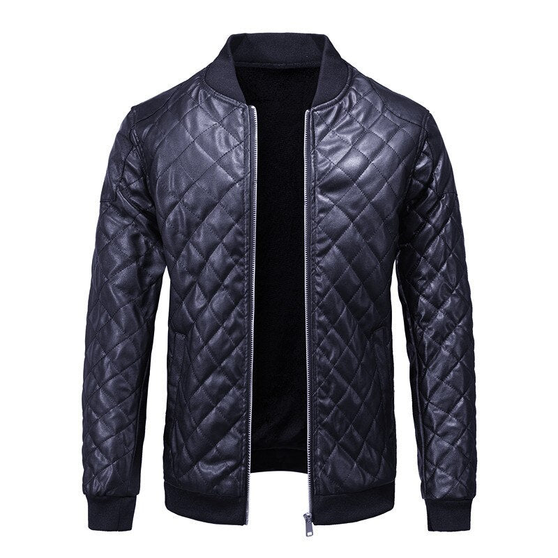 Faux Leather Quilted Bomber Jacket for Men - Relaxed Fit
